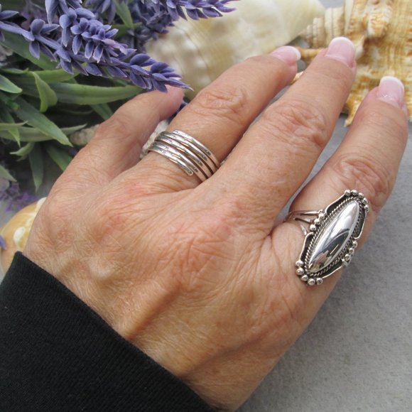 Native American Braided 925 Sterling Silver Elongated Oval Ring>Southwestern - Picture 8 of 11